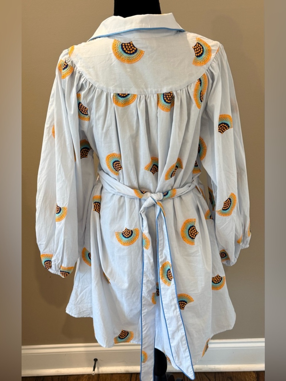 Women’s CIEBON Halliday Light Blue Embroidered long sleeve dress- Size Large - Picture 3 of 10